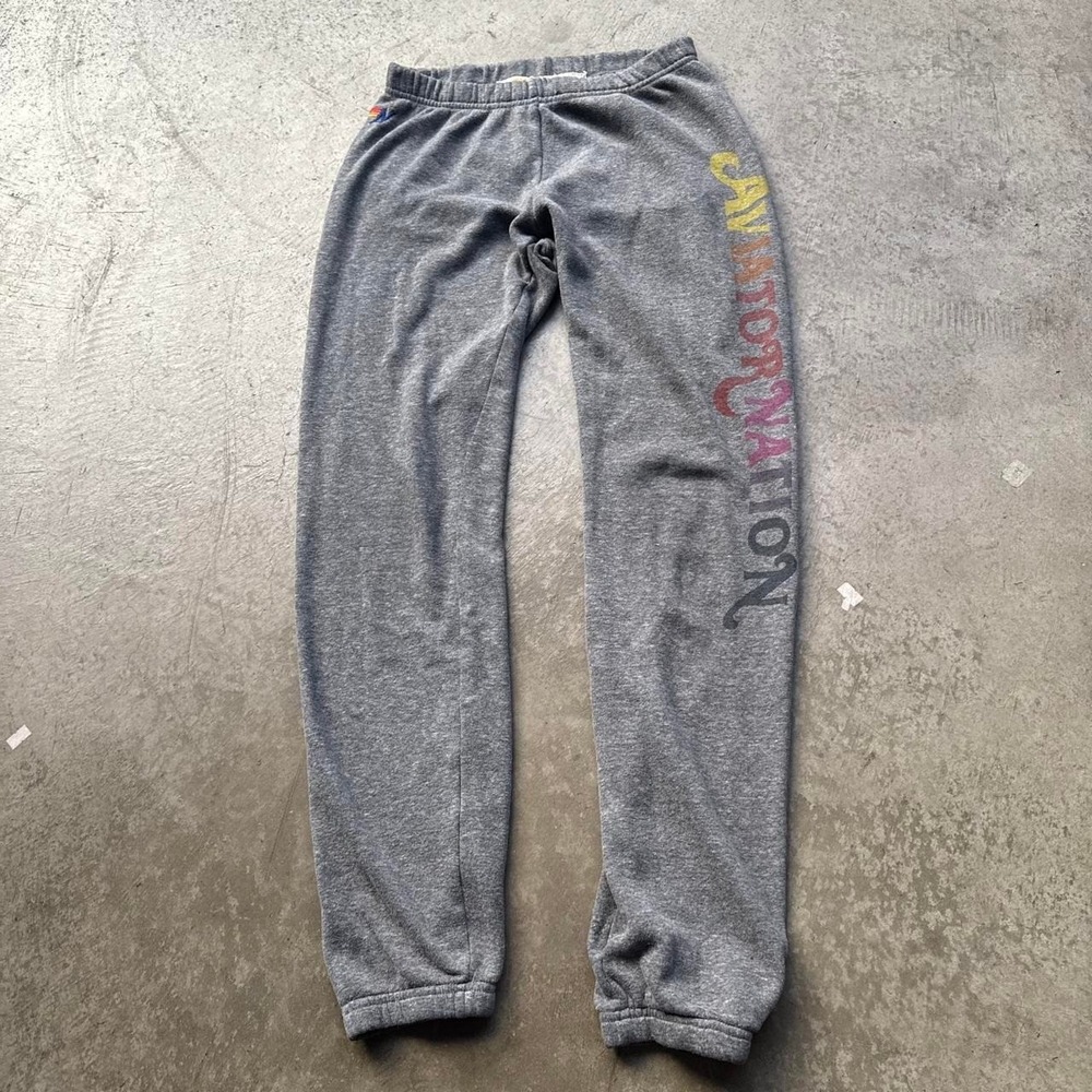 Aviator Nation Sweatpant Women Medium Gray Casual Drawstrings Rainbow Loungewear